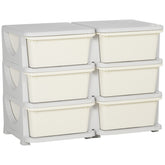 Qaba 3 Tier Kids Storage Unit, Toy Organizers and Storage with 6 Drawer Chest for Kids Bedroom Nursery Kindergarten Living Room for Boys Girls Toddlers, Cream White