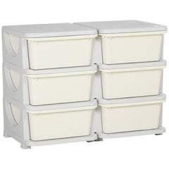 Qaba 3 Tier Kids Storage Unit, Toy Organizers and Storage with 6 Drawer Chest for Kids Bedroom Nursery Kindergarten Living Room for Boys Girls Toddlers, Cream White