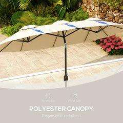 Outsunny Double Sided Patio Umbrella, 9.7' Large Outdoor Market Umbrella with Push Button Tilt and Crank, 3 Air Vents and 12 Ribs, for Garden, Deck, Pool, Brown