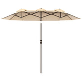 Outsunny Double Sided Patio Umbrella, 9.7' Large Outdoor Market Umbrella with Push Button Tilt and Crank, 3 Air Vents and 12 Ribs, for Garden, Deck, Pool, Brown