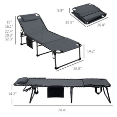 Outsunny 2 Piece Folding Chaise Lounge Pool Chairs with 5-level Reclining Back, Reading Hole, Side Pocket, Gray