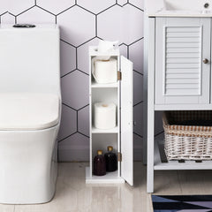 HOMCOM Small Toilet Paper Cabinet, Bathroom Corner Cabinet with Doors and Shelves for Paper Shampoo, White