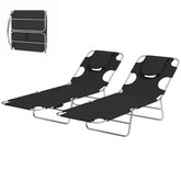 Outsunny 2 Tanning Chairs with Face Hole, 5-Level Adjustable Outdoor Chaise Lounge Chair with Pillow for Beach, Pool, Black