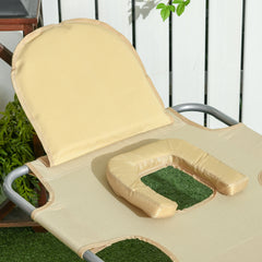 Outsunny Tanning Chair with Face Hole, 5-Level Adjustable Outdoor Chaise Lounge Chair with Pillow for Beach, Pool, Beige