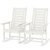 Outsunny 2 Pieces Outdoor Rocking Chairs, HDPE Patio Rockers with 28" High Back, Wide Armrests for Porch Backyard, White