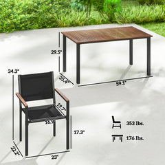 Outsunny Outdoor Dining Set for 4, Patio Table and Chairs Set with 59" Rectangle Acacia Wood Table and 352 LBS Stackable Chairs