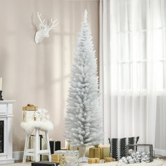 HOMCOM 7ft Unlit Pencil Artificial Christmas Tree with Realistic Branches and 499 Tips, Plastic Base, White