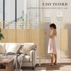 HOMCOM 8 Panel Folding Room Divider Portable Privacy Screen Wave Fiber Room Partition for Home Office Natural
