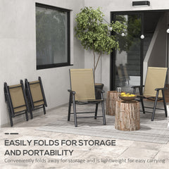 Outsunny Set of 4 Outdoor Folding Chairs, Stackable Patio Dining Chairs with Armrests, Metal Frame, Light Mixed Brown