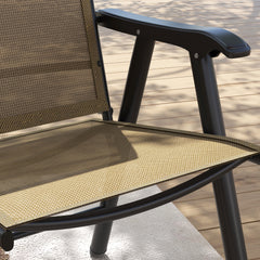 Outsunny Set of 4 Outdoor Folding Chairs, Stackable Patio Dining Chairs with Armrests, Metal Frame, Light Mixed Brown