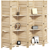 HOMCOM 6 Panel 67" Tall Wood Privacy Screen Room Divider with 3 Shelves and Folding Storage for Bedroom, Natural Wood