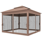 Outsunny Outdoor Patio Pop Up Canopy Gazebo Shelter with Zipper Netting, Carry Bag, 11' x 11', Brown