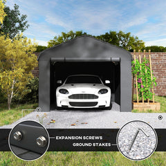Outsunny 10' x 15' Metal Carport, Heavy Duty Garage Car Canopy with Galvanized Metal Roof and Removable Sidewalls, Dark Gray