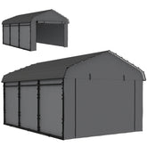 Outsunny 10' x 15' Metal Carport, Heavy Duty Garage Car Canopy with Galvanized Metal Roof and Removable Sidewalls, Dark Gray