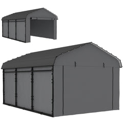 Outsunny 10' x 15' Metal Carport, Heavy Duty Garage Car Canopy with Galvanized Metal Roof and Removable Sidewalls, Dark Gray
