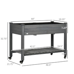 Outsunny 47" x 21" Raised Garden Bed Elevated Wooden Planter Box w/ Lockable Wheels, Storage Shelf for Backyard, Dark Gray