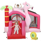 Qaba Inflatable Bounce House with Ball Pool, Basketball Hoop, Jumping Bouncy Castle with Blower for Indoor Outdoor, Pink