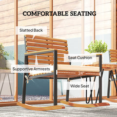 Outsunny Acacia Wood Outdoor Lawn Rocking Chair Set of 2, Outdoor Patio Rocking Chairs with Armrests, Cushion, Cream White