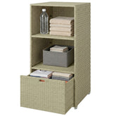 Outsunny Valet Pool Towel Rack, Water-Resistant PE Plastic Rattan Wicker Storage Organizer, 2 Shelves, 1 Basket Drawer