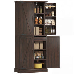HOMCOM 72" Tall Kitchen Pantry Cabinet, Farmhouse Storage Cabinet with 8 Door Racks and Adjustable Shelves, Distressed Brown