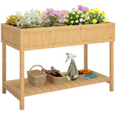 Outsunny 43x18x30in Raised Garden Bed with 8 Pockets and Shelf, Wooden Elevated Planter Box with Legs to Grow Herbs, Vegetables, and Flowers, Natural