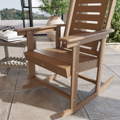 Outsunny 2 Pieces Outdoor Rocking Chairs, HDPE Patio Rockers with 28" High Back, Wide Armrests for Porch Backyard, Brown