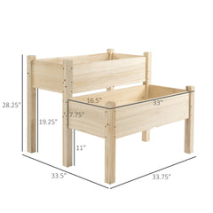 Outsunny Raised Garden Bed, 2-Tier Wood Planter Stand Plant Grow Box, 34"x34"x28"