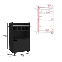 Phoenix Bar Cart with 2 Open Shelves 4 Cubbies and Cabinet