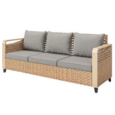 Outsunny Rattan Wicker Sofa 3-Seater Outdoor Patio Sofa with Cushions for Garden Backyard Porch Gray