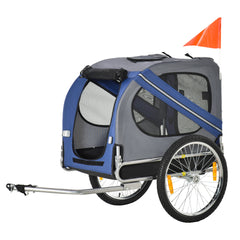 Aosom Bike Trailer Cargo Cart for Dogs and Pets with 3 Entrances Large Wheels for Off-Road & Mesh Screen, Blue/Gray