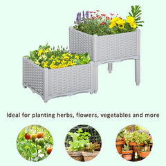 Outsunny 2-Piece Raised Garden Bed with Legs, Self-Watering Planter Box Raised Bed to Grow Flowers, Herbs & Vegetables, Gray