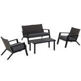 Outsunny 4 Piece Patio Furniture Set, 2 PE Wicker Chairs, Loveseat Sofa, Outdoor Coffee Table, Soft Cushions, Couch & Armchairs for Backyard, Garden, Black