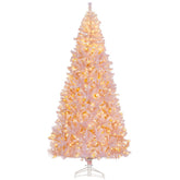 HOMCOM 7.5 FT Tall PreLit Artificial Christmas Tree with Realistic Branches, 500 Warm White LED Lights and 1346 Tips, Pink