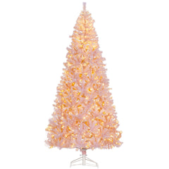 HOMCOM 7.5 FT Tall PreLit Artificial Christmas Tree with Realistic Branches, 500 Warm White LED Lights and 1346 Tips, Pink