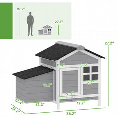 PawHut Wooden Chicken Coop Outdoor with Nesting Box, Pull-Out Metal Tray, for 1-2 Chickens, Rabbits, Ducks, 36" x 25" x 27"