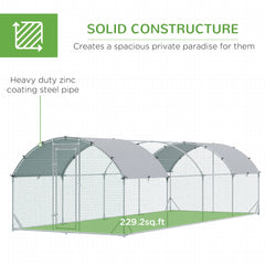 PawHut Large Metal Chicken Coop with Waterproof and Anti-UV Cover for Yard, Outdoor, Duck, Rabbit, 9.2' x 24.9' x 6.5'