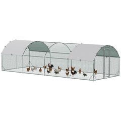 PawHut Large Metal Chicken Coop with Waterproof and Anti-UV Cover for Yard, Outdoor, Duck, Rabbit, 9.2' x 24.9' x 6.5'