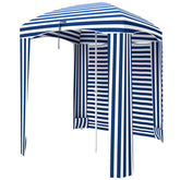 Outsunny 5.8' x 5.8' Cabana Umbrella with Walls, Vents, Ruffles, Carry Bag, Beach Umbrella, Blue White Stripe