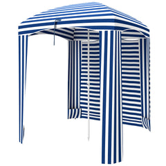 Outsunny 5.8' x 5.8' Cabana Umbrella with Walls, Vents, Ruffles, Carry Bag, Beach Umbrella, Blue White Stripe