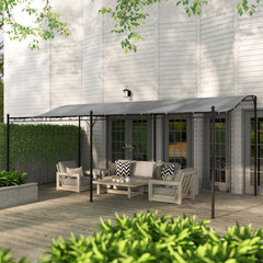 Outsunny 10' x 20' Wall-Mounted Outdoor Pergola Canopy, Metal Patio Canopy with Drainage Holes for Backyard, Garden, Dark Gray