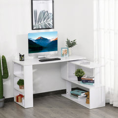 HOMCOM L Shaped Desk, Corner Computer Desk, 360 Degree Rotating Home Office Desk with Storage Shelves, Writing Table Workstation, White