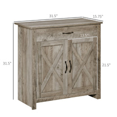 HOMCOM Farmhouse Sideboard Buffet Cabinet, Barn Door Coffee Bar Cabinet with Drawer and Adjustable Shelf for Kitchen, Living Room, Entryway, Gray