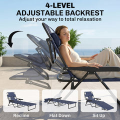 Outsunny Folding Lounge Chair w/ Reclining Back, Navy Blue