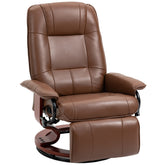 HOMCOM Swivel Recliner Chair, PU Leather Reclining Armchair with Retractable Footrest, Lounge Chair with Wood Base and Adjustable High Back for Small Spaces, Living Room, RV, Bedroom, Brown