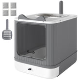 PawHut Cat Litter Box with Lid, Enclosed Litter Box for Medium Cats, Front-Entry and Top-Exit, Scoop, Deodorizer Bag, White