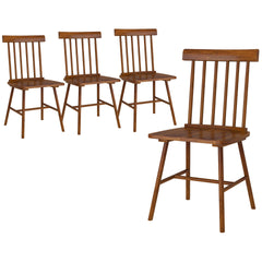 HOMCOM Dining Chairs Set of 4, Farmhouse Wood Kitchen Chairs with Rubber Wood Frame, Spindle Back for Dining Room, Light Brown