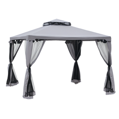 Outsunny 9.6' x 9.6' Patio Gazebo, Outdoor Canopy Shelter with 2-Tier Roof and Netting, Steel Frame for Garden, Lawn, Backyard, and Deck, Gray