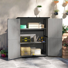 Outsunny Wood Storage Shed, Outdoor Garden Shed with Asphalt Roof, 2 Shelves, Lockable Doors and Adjustable Feet, Gray