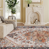 HOMCOM Area Rug 4x6, Machine Washable Rug, Non-Slip Boho Print Pattern Medallion Carpet for Living Room, Bedroom, Tawny Brown