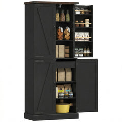 HOMCOM 72" Tall Kitchen Pantry Cabinet, Farmhouse Storage Cabinet with 8 Door Racks and Adjustable Shelves, Black